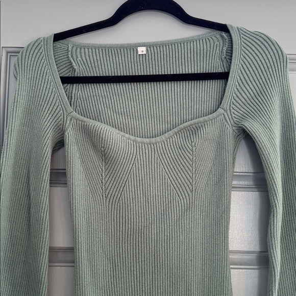 Knit Ribbed Sweater Dress In Sage - Picture 2 of 4